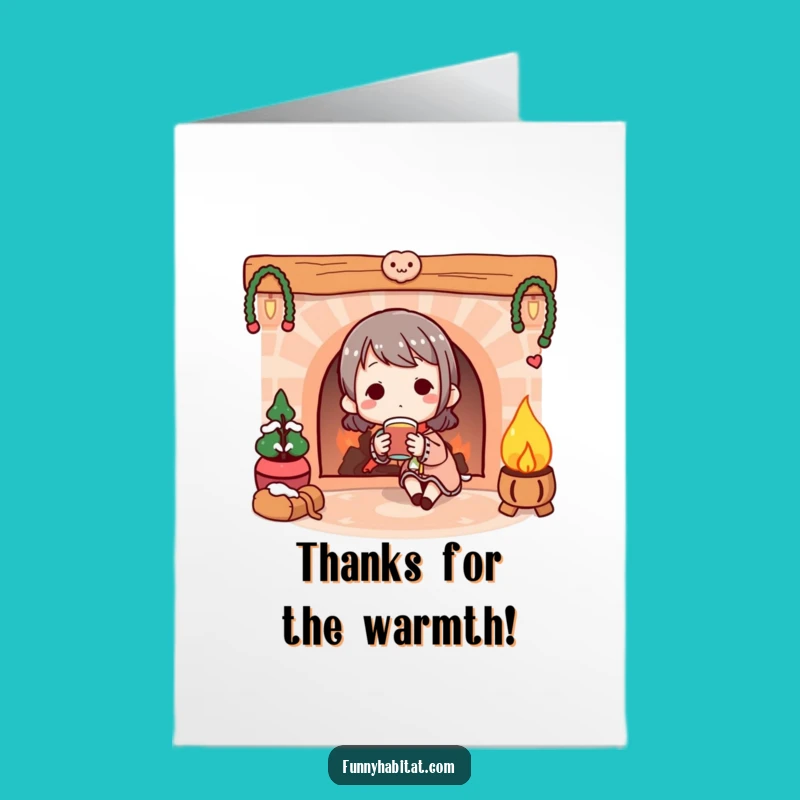 Warm Free Printable Thank You Card: Fireplace Drink Design Downloadable