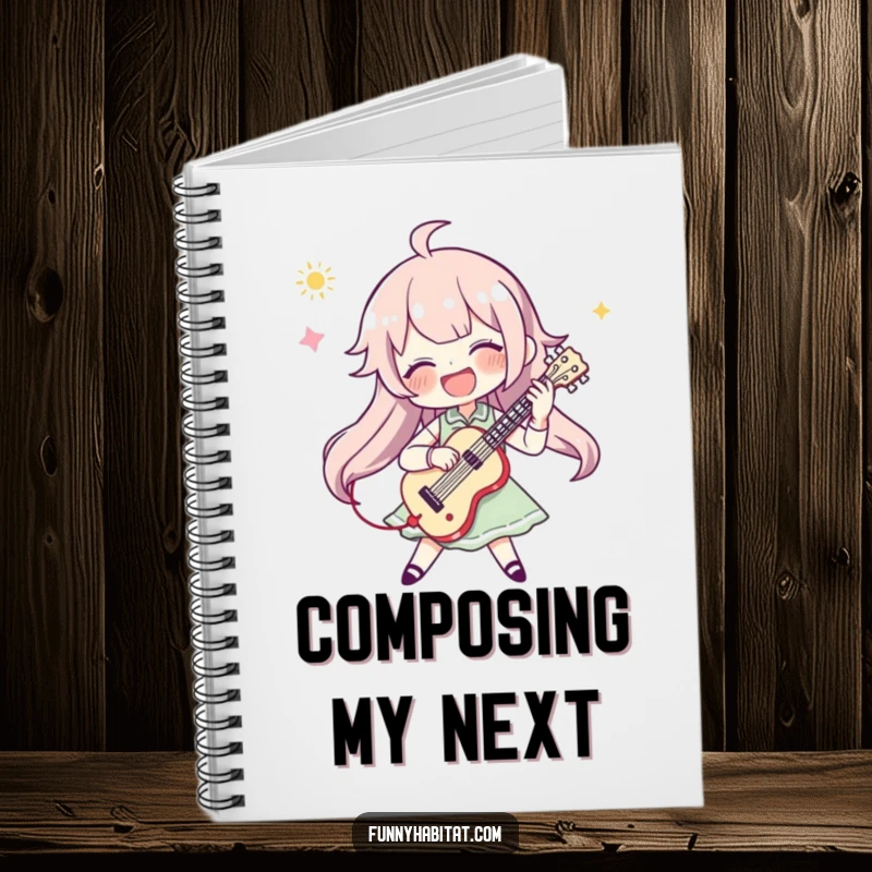 Funny notebook with a character enthusiastically playing a musical instrument, perfect for jotting down notes and creative ideas.