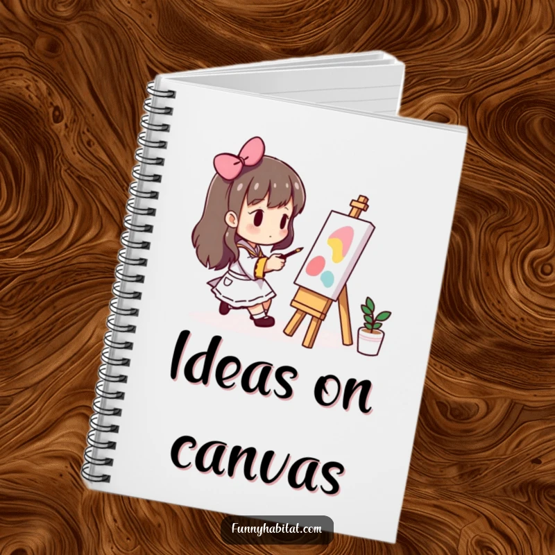 Funny notebook featuring a character engrossed in painting on a small easel, perfect for jotting down ideas with artistic inspiration.
