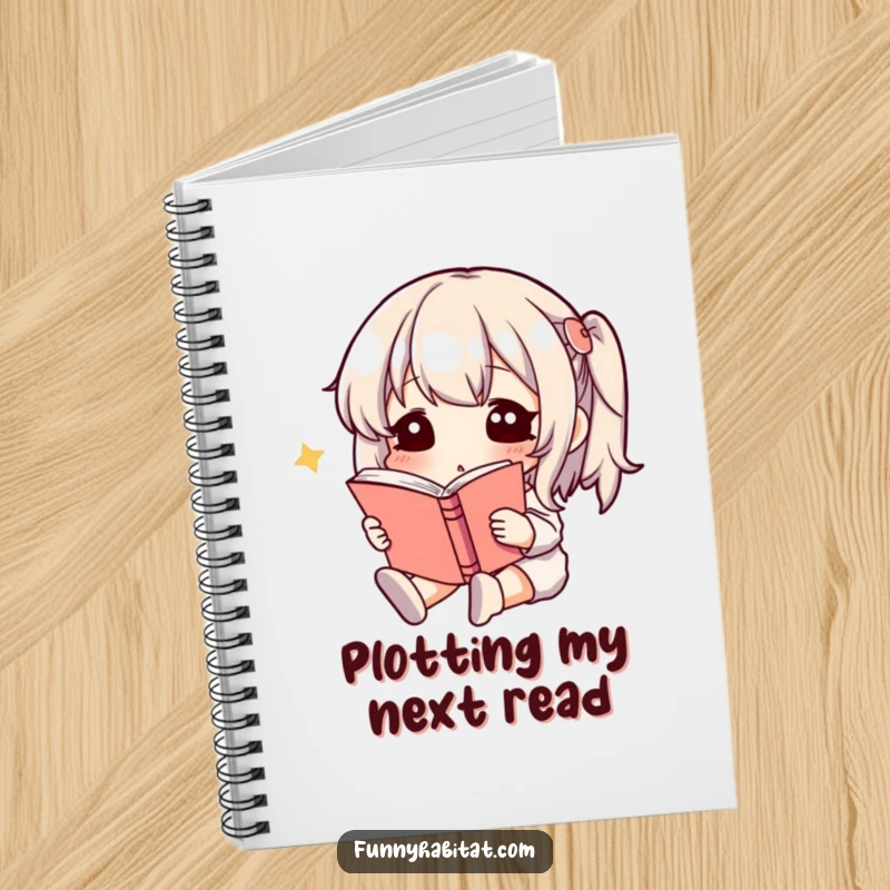 Funny Notebook with a serene character engrossed in reading, perfect for jotting down thoughts, notes, or literary inspirations.