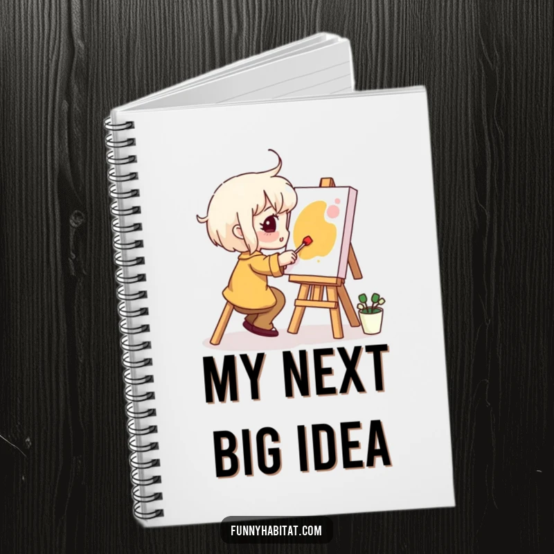Funny Notebook: A happy character artistically paints on a small canvas, inspiring creative writing and drawing with humor.