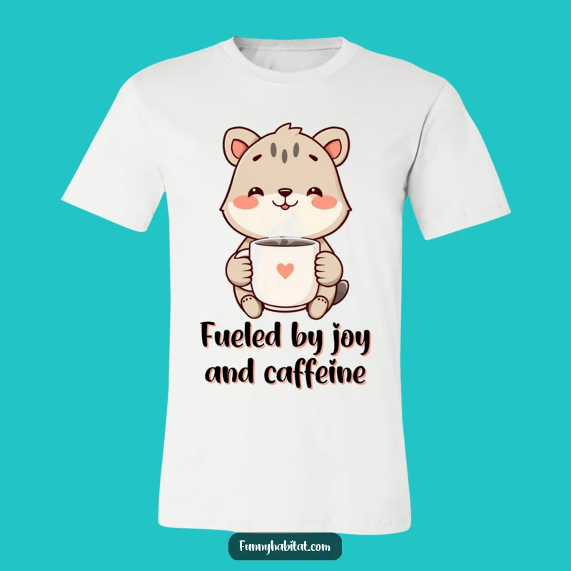 Funny Cheerful Animal T-Shirt: Smiling with Steaming Mug, Great Funny Gift