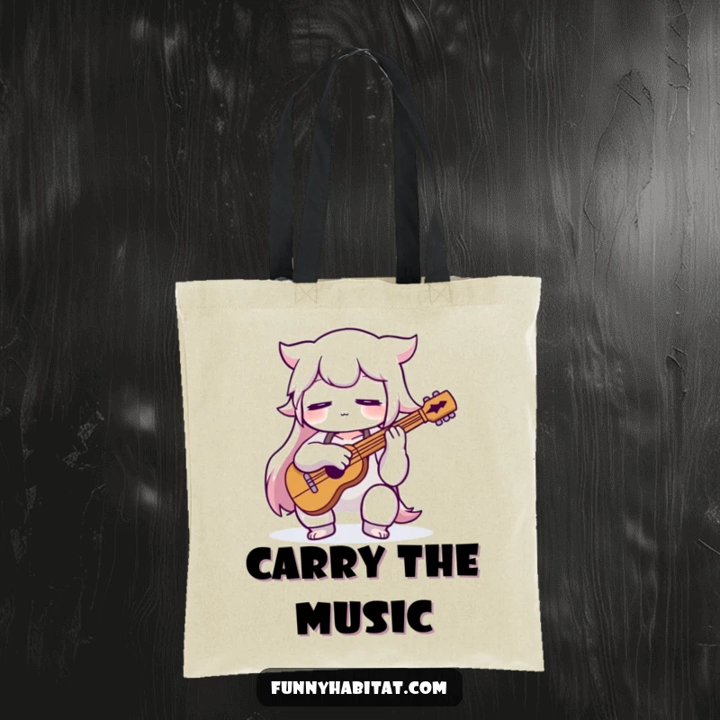 Funny musician tote bag with a character playing an instrument, perfect for carrying music gear and showing passion.