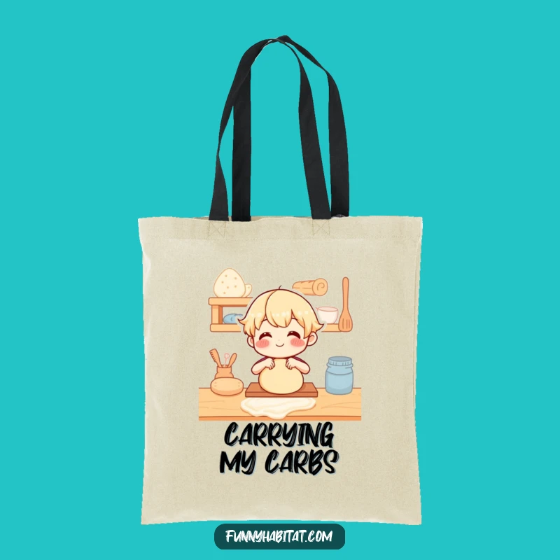 Funny Baker Tote Bag: Dough Kneading Illustration - Carry Your Baking Essentials
