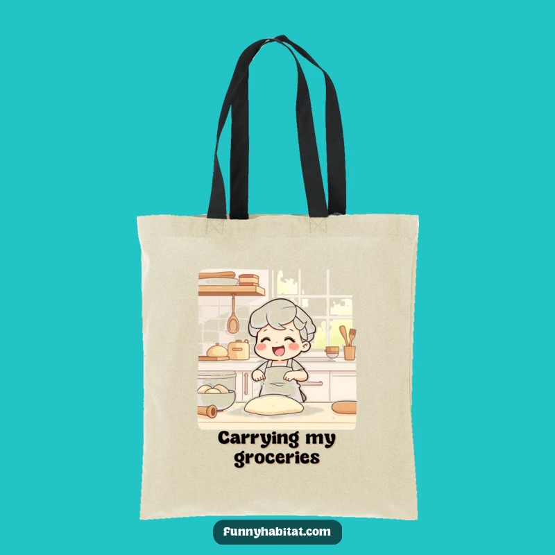 Funny Baker Tote: Character Kneading Dough, Perfect Kitchen Accessory Gift