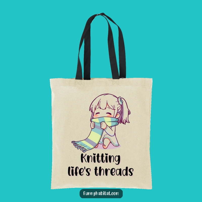 Funny Knitting Character Tote Bag: Colorful Scarf Canvas Bag - Perfect Funny Gift