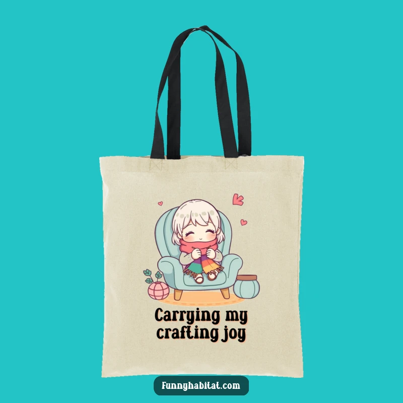 Funny Knitting Tote Bag: Cute Character, Cozy Scarf Design, Ideal Funny Craft Gift