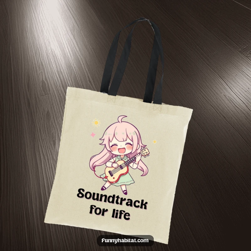 Funny tote bag depicting a character enthusiastically playing a musical instrument, showcasing their passion and musical talent.