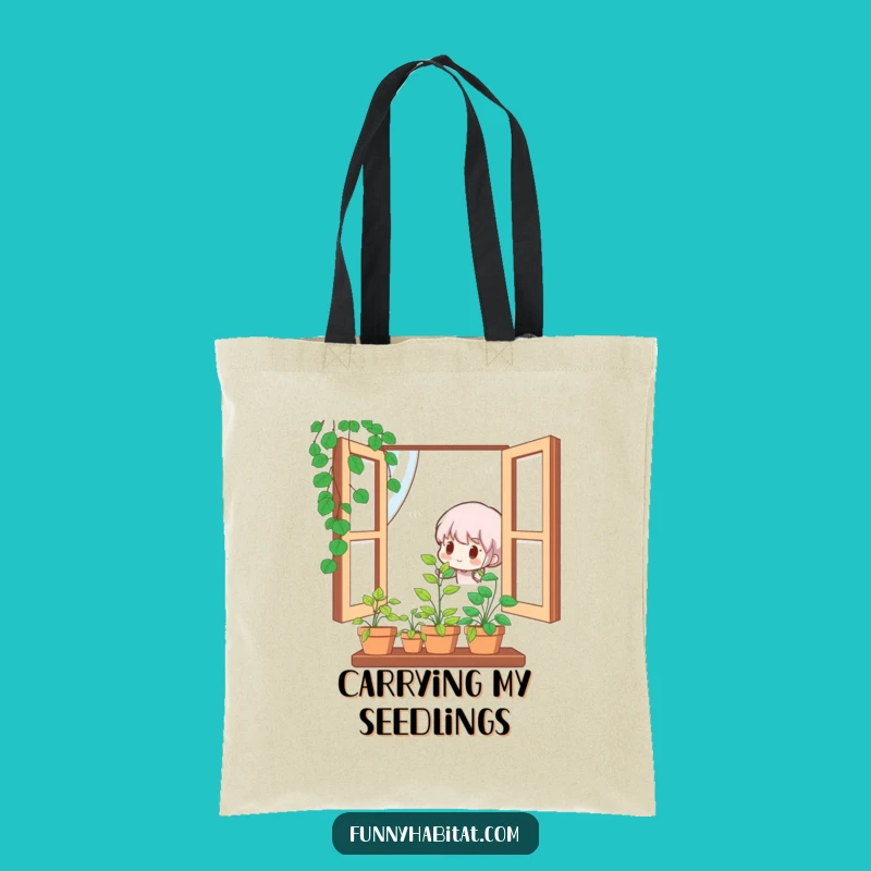 Funny Tote Bag: Cute Character Waters Plant, Perfect Eco-Friendly Gardener Accessory