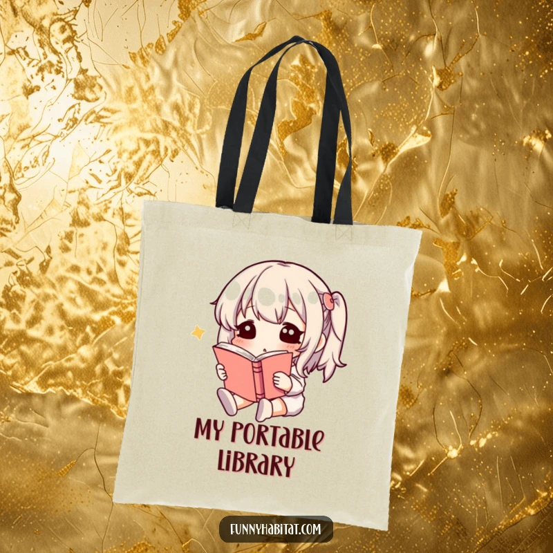 Funny Tote Bag showcasing a tranquil character enjoying a book, ideal for book lovers to carry their novels and essentials.